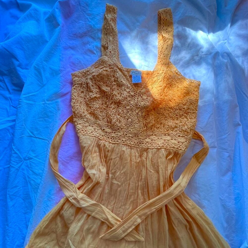 Orange Tangerine 100% Cotton Sundress Tie Boho Gypsy Fairycore Cottage Festival